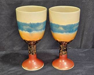 2 Pottery Wine Goblets