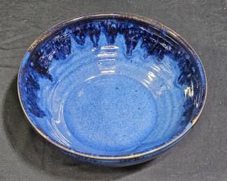 Cobalt Drip Glazed Pottery Bowl