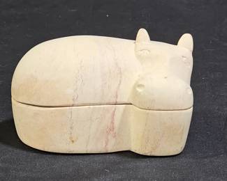 African Soapstone Hippopotamus Trinket Box