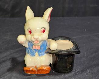 Vtg Bunny & Top Hat Small Ceramic Planter