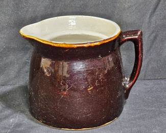 Vtg Primitive Brown Salt Glaze Pitcher