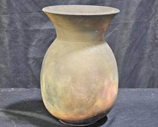 Signed Brown Glazed Wide-Mouth Vase