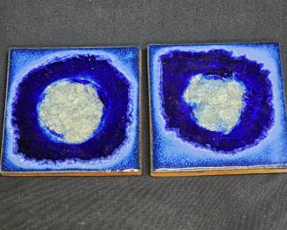 2 Cobalt Geode Pottery Coasters