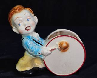 Rare Vtg Blue Eyed Drummer Boy Ceramic Planter