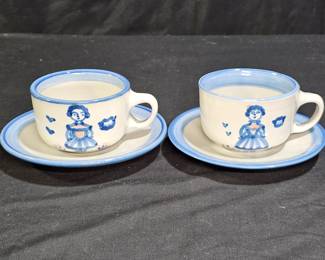2 M.A. Hadley Farmer's Wife Cups & Saucers