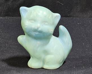 Vtg RARE Van Briggle Blue/Green Sitting Cat Fig.