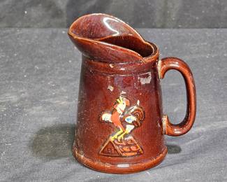 Vtg Brown Glazed Creamer Pitcher "Rooster on Roof"