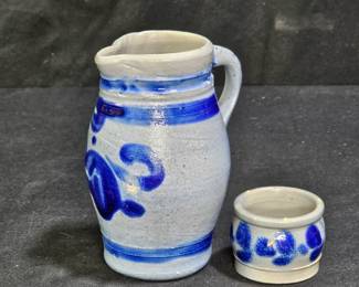 Salt Glazed Cobalt Salt Cellar & Mini Pitcher