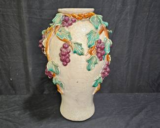 Crackle Florentine Majolica Grape Vine Floor Vase
