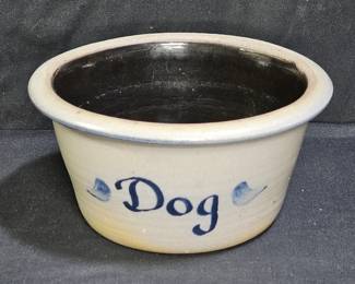 Handmade Rowe Pottery Works Salt Glaze Dog Dish