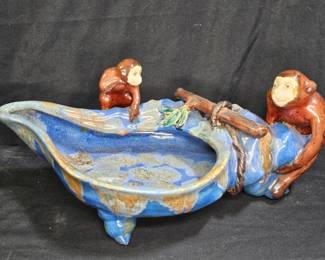 Sumida Gawa Pottery 2 Monkey Bowl Planter