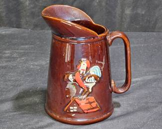 Vtg Brown Glazed Syrup Pitcher "Rooster on Roof"