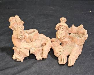 2 Rustic Terracotta Stylized Donkey Candle Holders