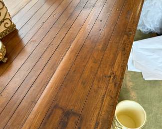 Custom teak butcher block table on iron base 