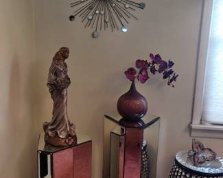 Mirrored pedestals Alice Heath Statue accessories, drum glitzy accent table