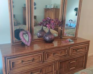 triple dresser with adjustable tri-fold mirror