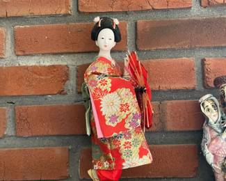 Vintage Japanese Geisha Doll on Stand Kimono Umbrella