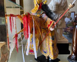 Vintage 18" Tall Nishi Japanese Samurai Warrior Man Kabuki Face Doll on Stand