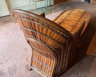 Mid Century Modern Rattan Bamboo Chaise Lounge with Removable Cushion 