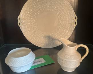 Belleek Made in Ireland Sugar, Creamer and Cake Plate