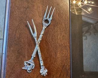 Antique Three Pronged Fork and Cocktail Fork Renaissance Style