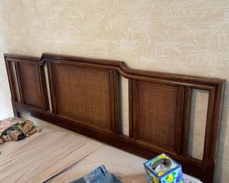 Drexel Heritage Walnut Cane California King Headboard and Frame 