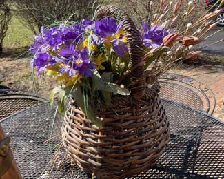 Decorative Basket with Artificial Flowers and Grass