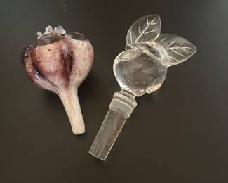 Bottle Stopper - Art Glass Onion Bulb and Mikasa Apple Lead Crystal Bottle Stopper