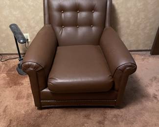 Tufted Back Faux Leather Cognac Brown Armchair