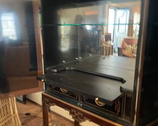 Drexel Heritage Black Lacquer Oriental Bar Cabinet