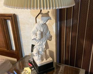 Vintage Blanc De Chine Chinese Style Figural Porcelain Table Lamp & Shade - 35.5"