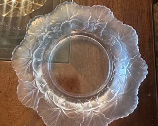 Lalique Crystal Honfleur Geranium Leaf Pillar Candle Holder