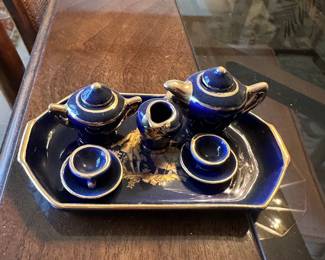 Limoges France Miniature Cobalt and Gold Tea Set