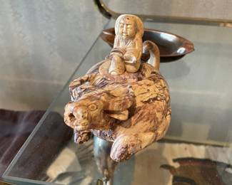 Vintage Asian Hand Carved Stone - Water Buffalo & Rider Farmer Teapot