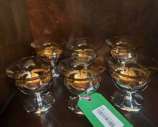 Faber Brothers Krome Kraft Art Deco 6 Amber Glass Cordials 
