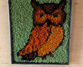 Vintage Latch Hook Owl Wall Hanging