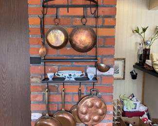 Vintage Farmhouse Black Metal Pot Rack with Spice Shelf