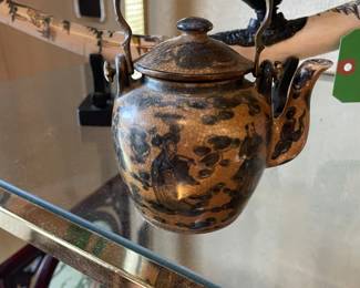 Vintage Qing Dynasty Teapot with Brass Handle 
