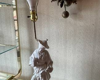 Vintage Blanc De Chine Chinese Style Figural Porcelain Table Lamp & Shade - 35.5"