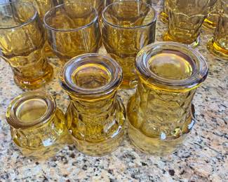 MCM Amber Anchor Honeycomb Drinking Glasses/Tumblers - Set of 
