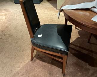 Mid-Century Modern Walnut Wood & Black Vinyl Dining Chairs - Set of 5 