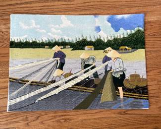 Vintage Vietnam Embroidery Yarn Wall Art