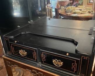 Drexel Heritage Black Lacquer Oriental Bar Cabinet