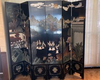 Vintage Asian Coromandel Six Panel Screen 