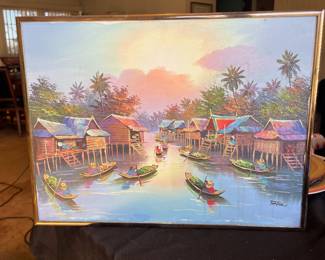 Vietnamese River Landscape Painting Artist Signed