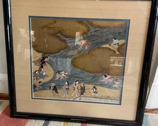 Vintage Japanese Silk Screen Famed Print