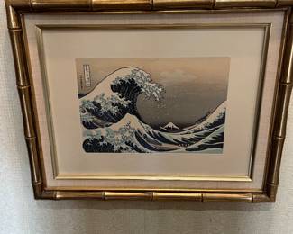 The Great Wave off Kanagawa 1830 by Katsushika Hokusai Print in Gold Bamboo Frame
