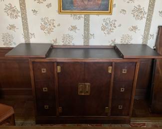Drexel Heritage Dynasty Burlwood Server Campaign Mid Century Modern Buffet 42"