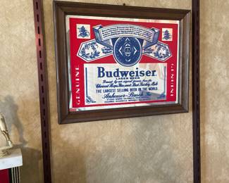 Vintage 1980's Budweiser Beer Anheuser-Busch Framed Mirror Bar Sign 