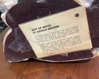 Vintage Sculpture Bust of Moses w/Ten Commandments Arnold Bergier Signed 1967